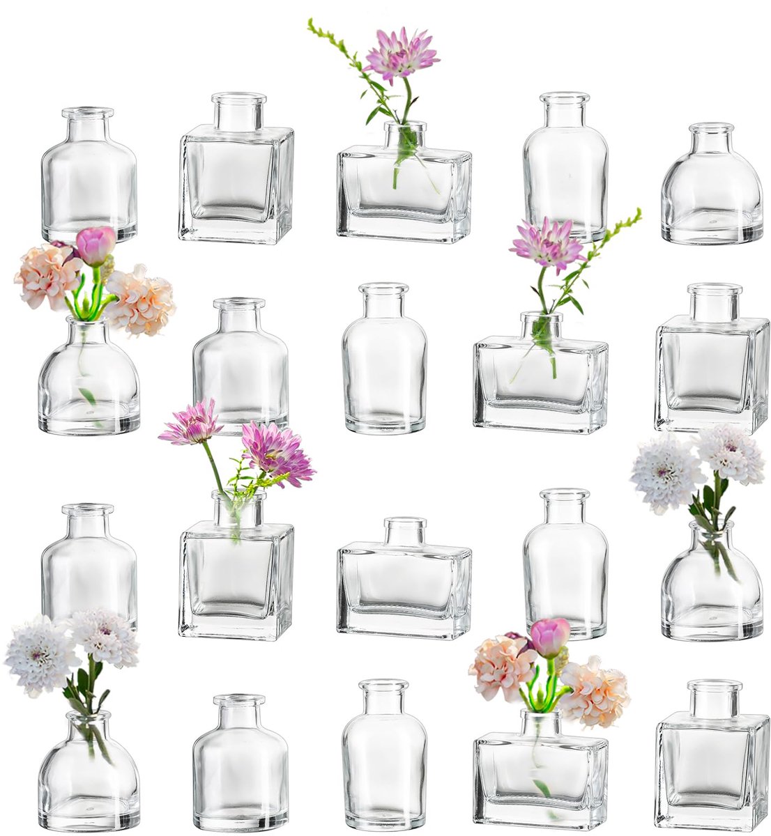 Omgoods - 20 Stuks Heldere Glazen Vaasje voor Bloemen en Decoraties