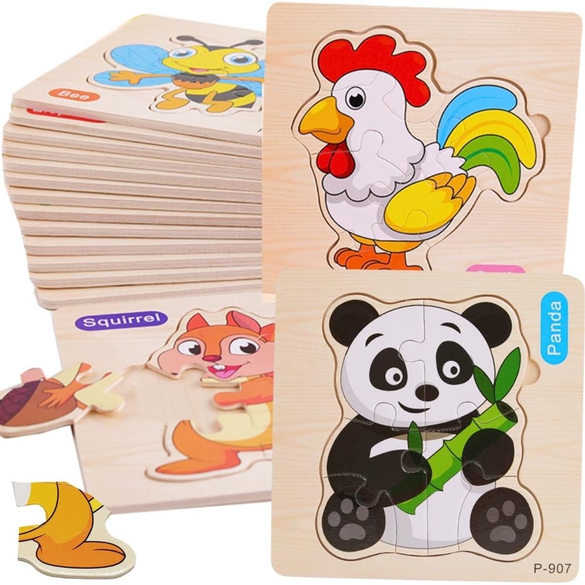 Omgoods - Set van 16 Houten Puzzels voor Kinderen