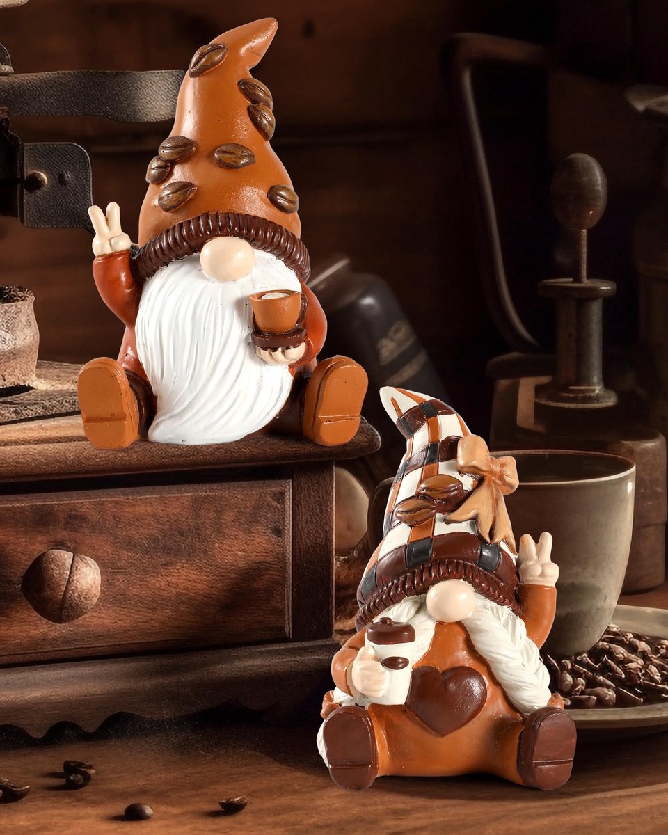 Omgoods - Set van 2 Koffiegnoom Figuren voor Decoratie