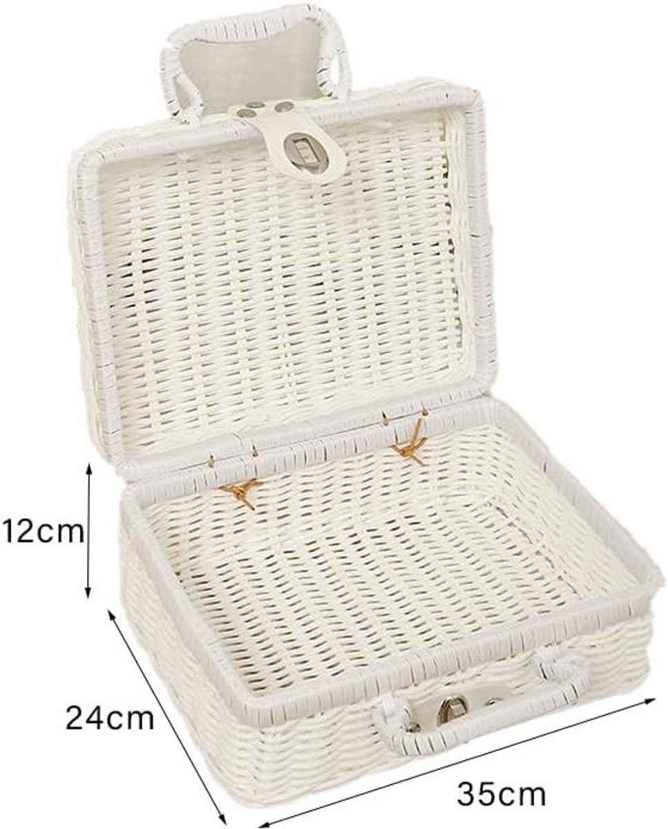 Omgoods- Picknickmand Geweven - Vintage Design - Kunststof Rotan - Voor 4 Personen - Stevig en Duurzaam - Met Handgrepen en Slot - Picknickkoffer