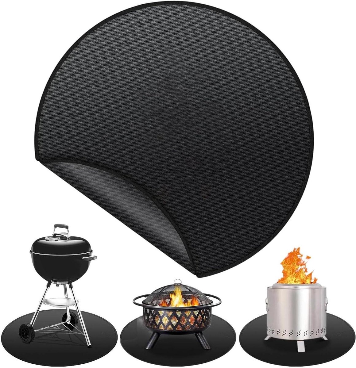 Brandwerende Mat - Onderlegger Vuurkorf - Terras Beschermen - Hittebestendig tot 1800°C - 91 cm - Zwart