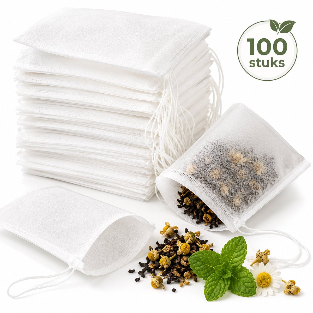 Consumerce® Theezakjes Voor Losse Thee - 7 x 9cm - 100 Stuks - Lege Zakjes - Theefilter Zakje - Theezeef - Filters