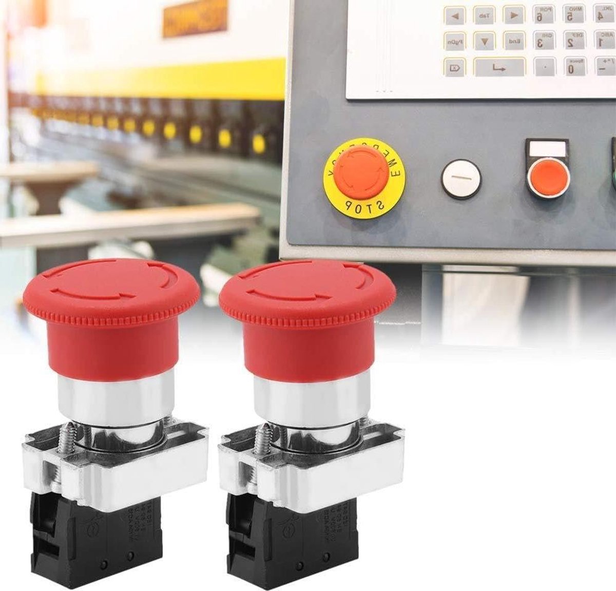 Noodstop Schakelaar - Drukknop Schakelaar Nood - Machine Besturing - Draai-om-reset Mechanisme - 22 mm Montagegat - Rood
