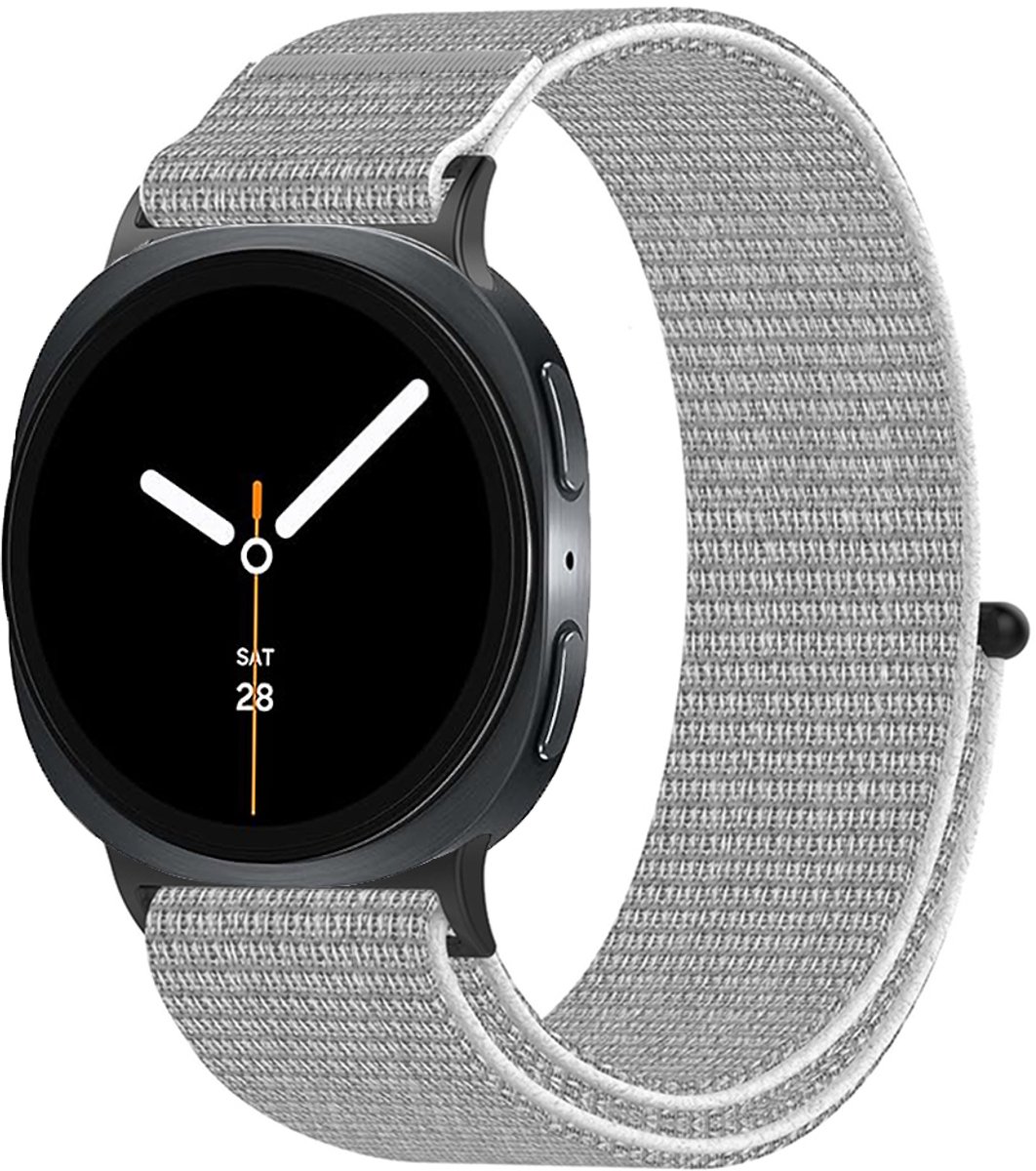 Stravo Nylon Loop Bandje met Klittenband – Geschikt voor Samsung Galaxy Watch 9 (40/44mm) / Watch 8 (40/44mm) / Watch 8 Classic (46mm) – Lichtgewicht & Ademend Horlogebandje – Grijs