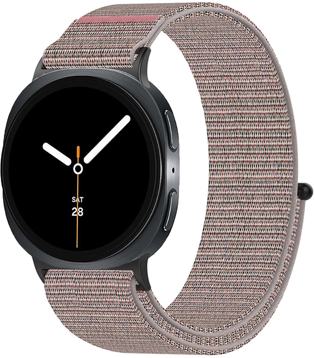 Stravo Nylon Loop Bandje met Klittenband – Geschikt voor Samsung Galaxy Watch 9 (40/44mm) / Watch 8 (40/44mm) / Watch 8 Classic (46mm) – Lichtgewicht & Ademend Horlogebandje – Roze