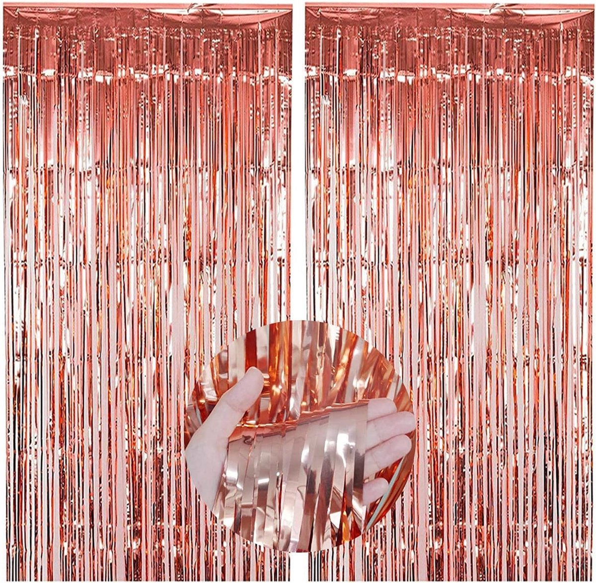 Metalen Lametta Gordijnen in Roze Goud - 2 Stuks van 1m x 2.5m voor Feestdecoraties, Bruiloften en Kerstversiering