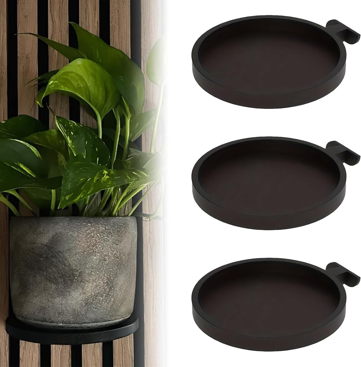 Wandpanelen voor Geluidsabsorptie, 3 Stuks Zwarte Planken voor Planten en Decoratie, Geluiddempende Accessoires