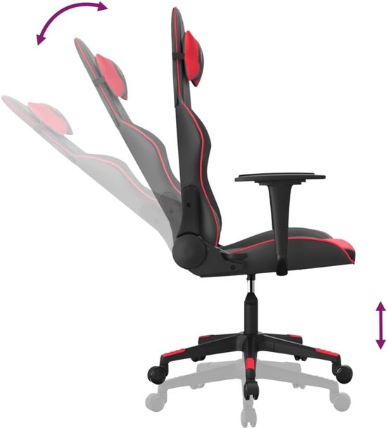 Gaming Stoel - Computerstoel Fa Leren - Comfortabel Zitten - Met Massagefunctie - Verstelbare Hoogte - Zwart Rood — afbeelding 3