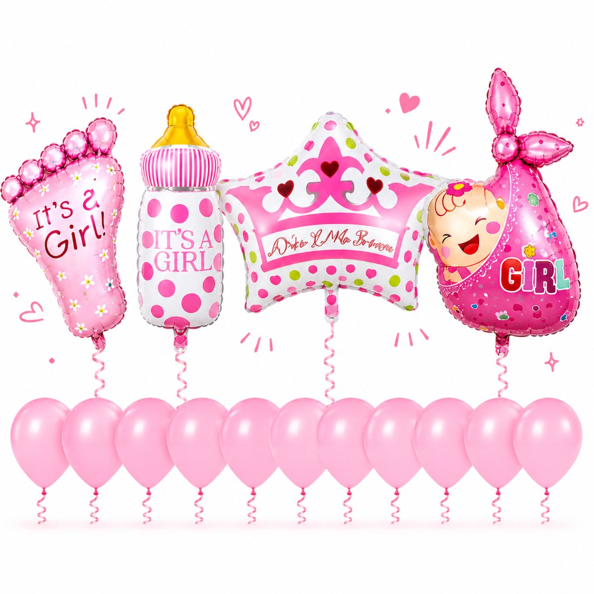 Fienosa Baby Girl Ballonnenset 15-delig – Babyshower Decoratie Meisje – It's a Girl Ballonnen – Geboorte Versiering – Gender Reveal – Welkom Baby Meisje