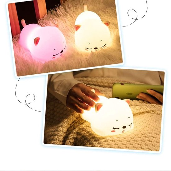 Leuk nachtlampje voor kinderen - Nachtlampje voor de kinderkamer - Baby nachtlampje - Draagbaar siliconen LED-nachtlampje op batterijen - (Leuk kattenontwerp) — afbeelding 4