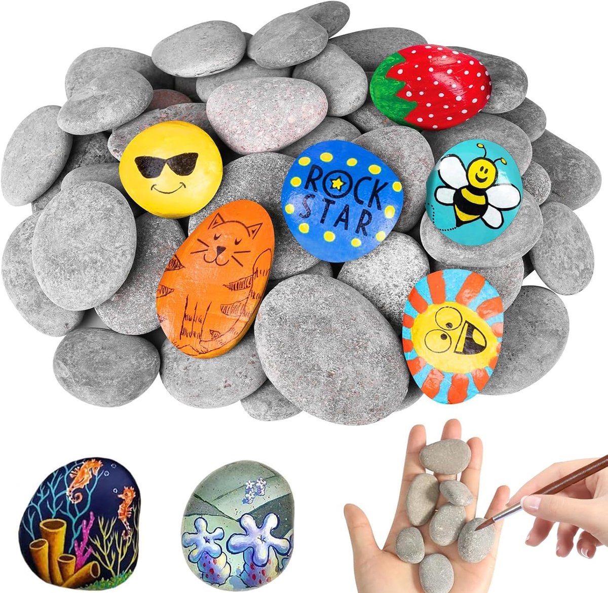 SnelShoppen - 40 Stuks Verfstenen voor Schilderen, Natuurlijke Gladde Kiezels 3-5 cm, Handgemaakte Decoraties voor Kinderen, Schoolprojecten, Tuin, Cr