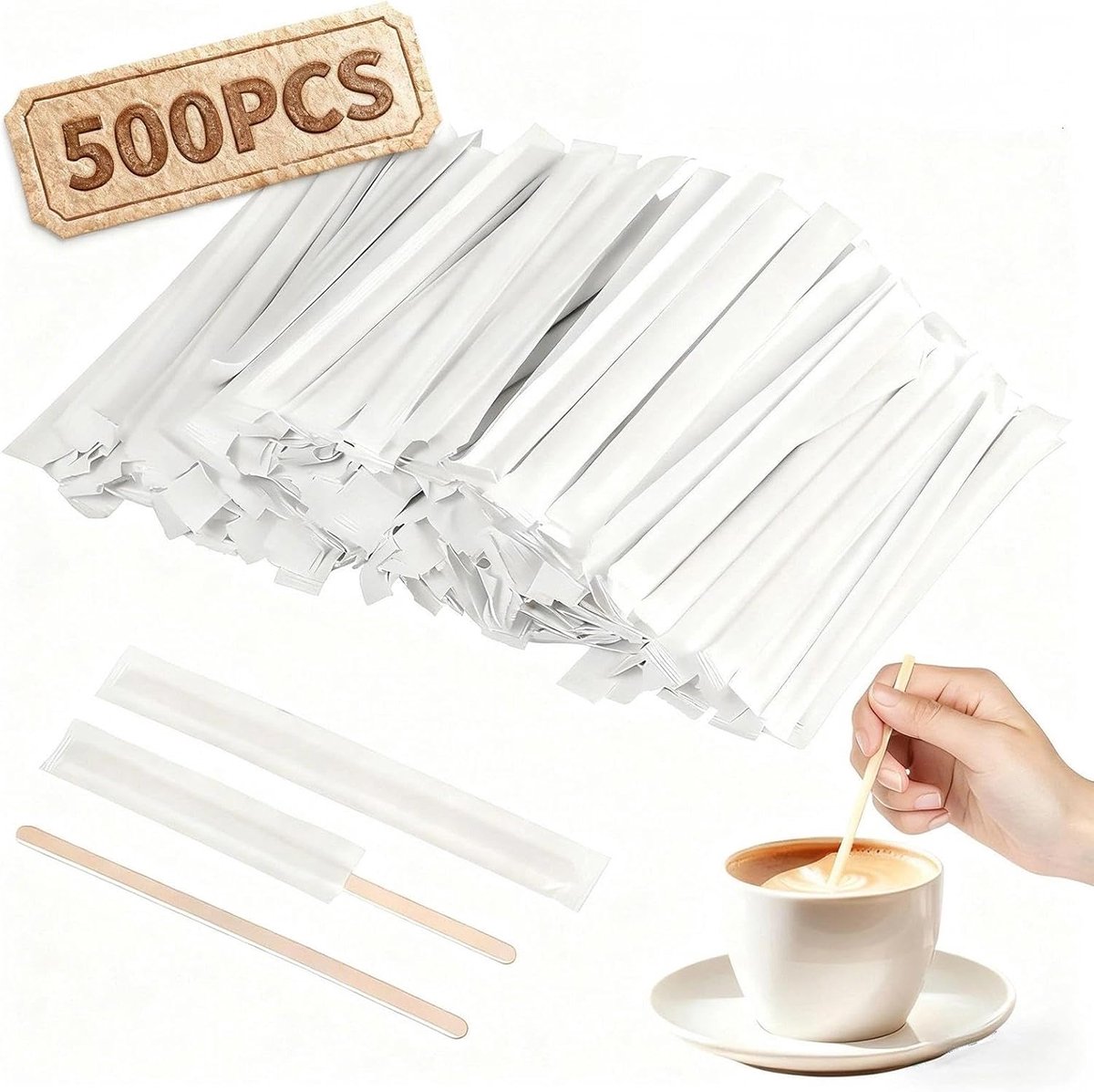 SnelShoppen - 500 Stuks Houten Roerstaafjes (14 cm) voor Koffie, Thee en Cacao, Biologisch Afbreekbaar, Ideaal voor Kantoor, Café en DIY Projecten