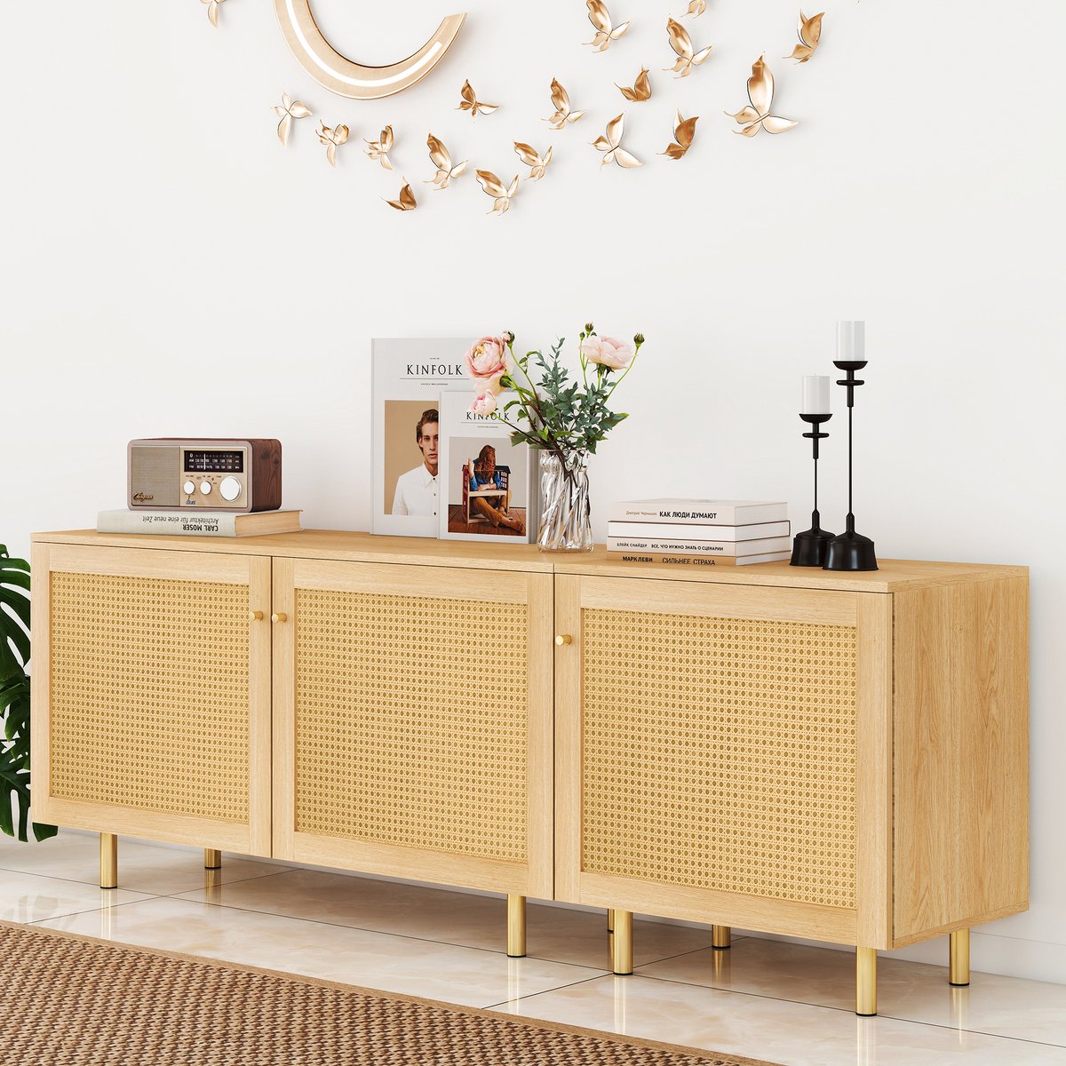DESMIU Opbergkast - Modulair Design Met Twee Deuren En Een Deur - Voor Woonkamer, Eetkamer En Hal - MDF - Naturel - 180x40x63 Cm