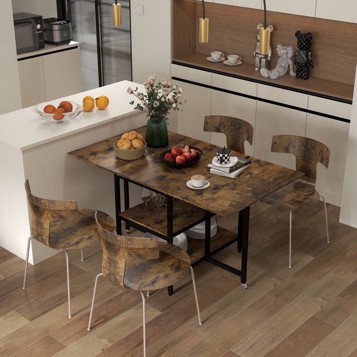 COVREO Klaptafel eettafel 140x80x75 cm, bruin, staal en spaanplaat, opklapbaar