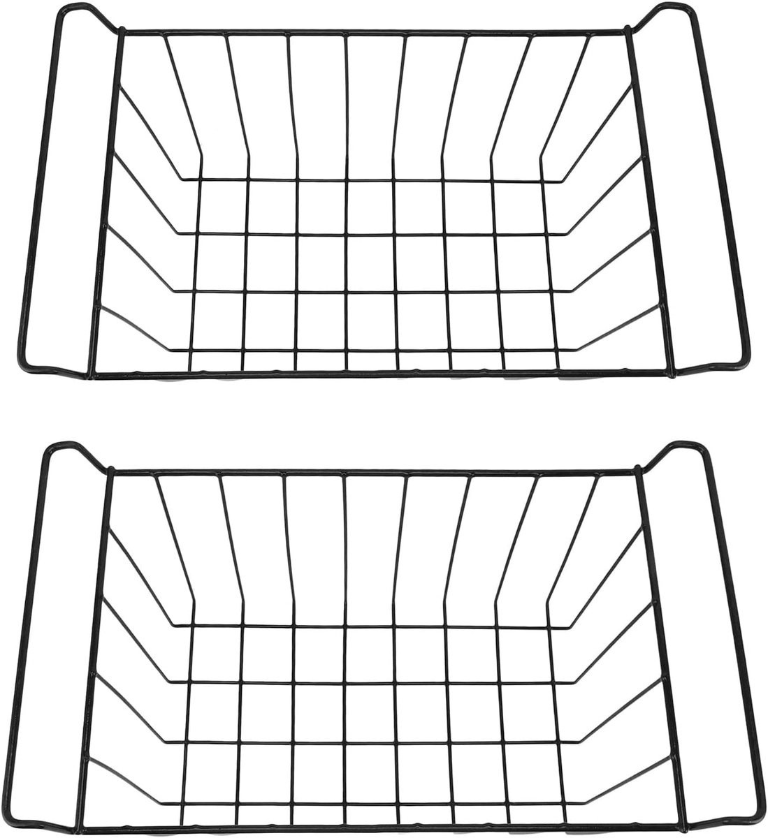 SnelShoppen - 2 Stuks Koelkast Organizer Bakjes, PE Gecoat Hangend Mandje voor Vriezer, Stalen Draad, Zwart, 41,5 x 24,5 x 20 cm, Ideaal voor Keuken,
