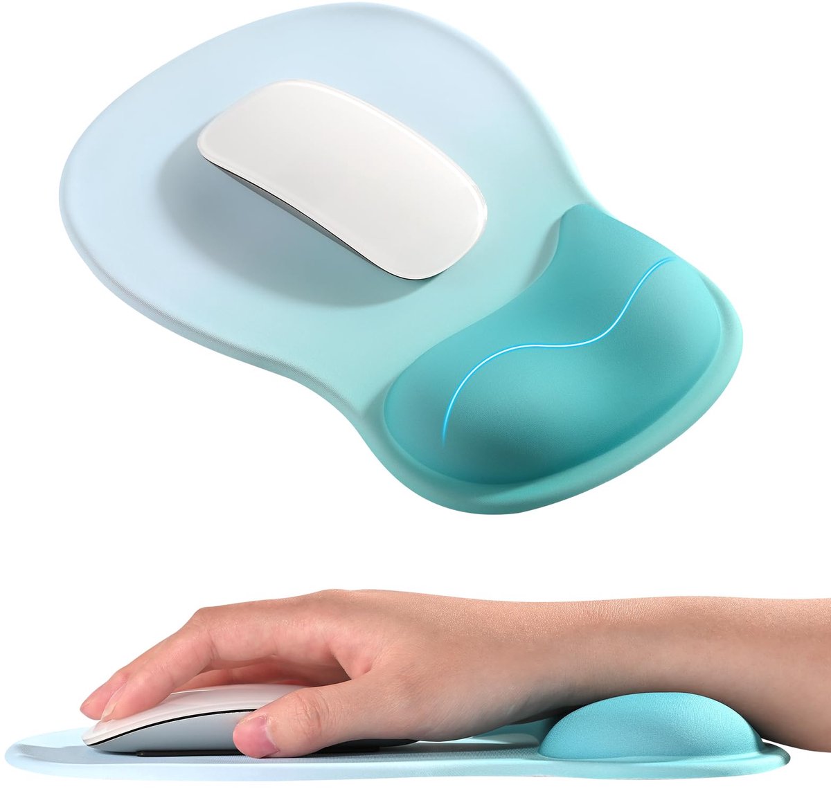 SnelShoppen - Ergonomische Muismat met Gel Ondersteuning voor Pols, Antislip Siliconen Basis, Duurzame en Wasbare Muismat 26x19cm - Blauw, Perfect voo