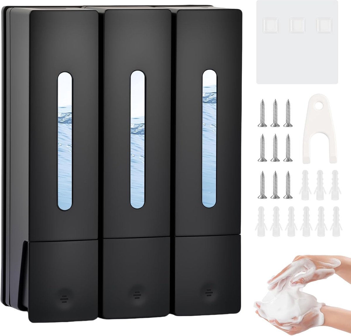 Zeepdispenser voor wand - 400 ml - zwart - eenvoudig te installeren zonder boren - ShopVlot
