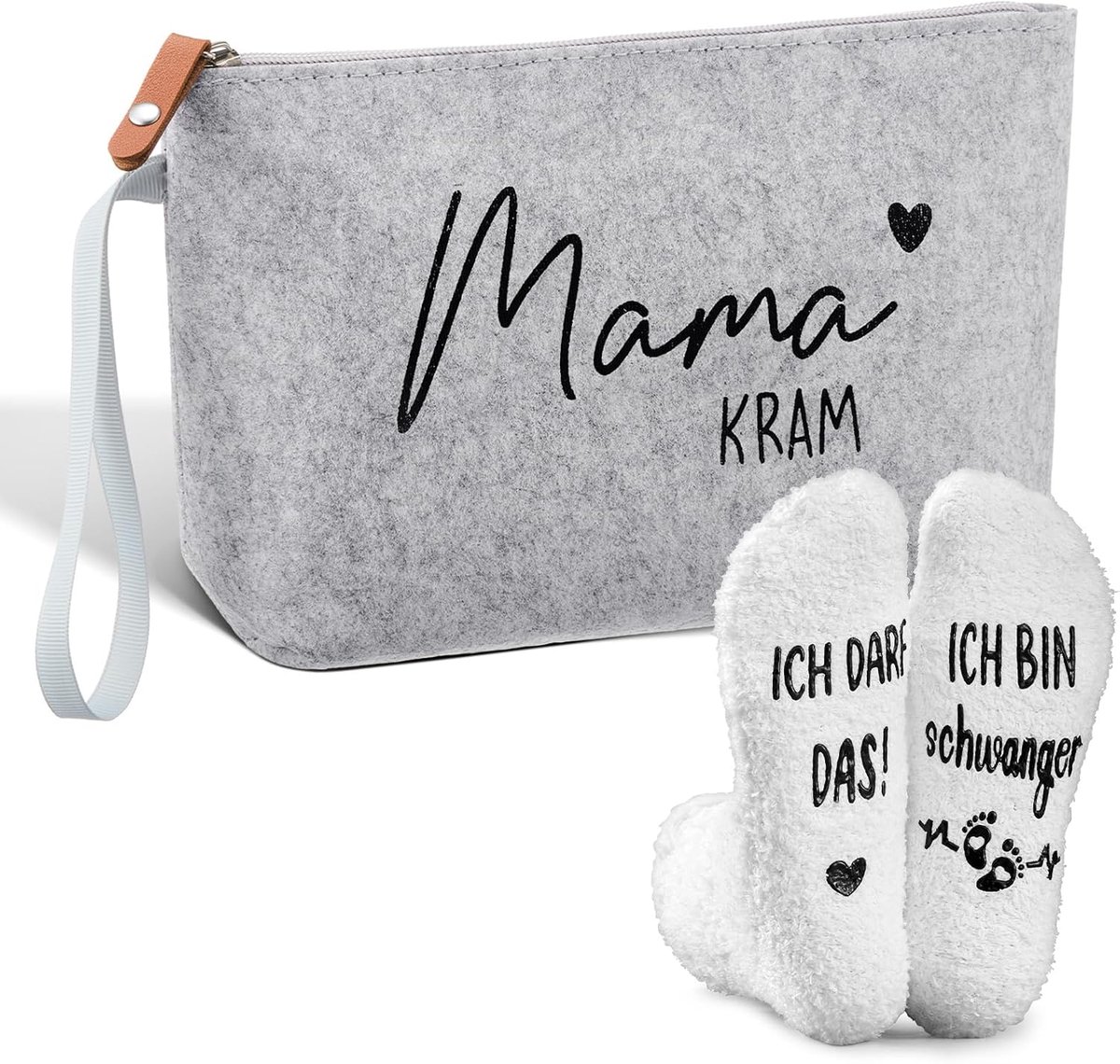 Jadive Set of 2 Gifts for Expectant Mom Mum Stamp Felt Makeup Bag with Zipper Non Slip Maternity Socks for New Mom - ShopVlot