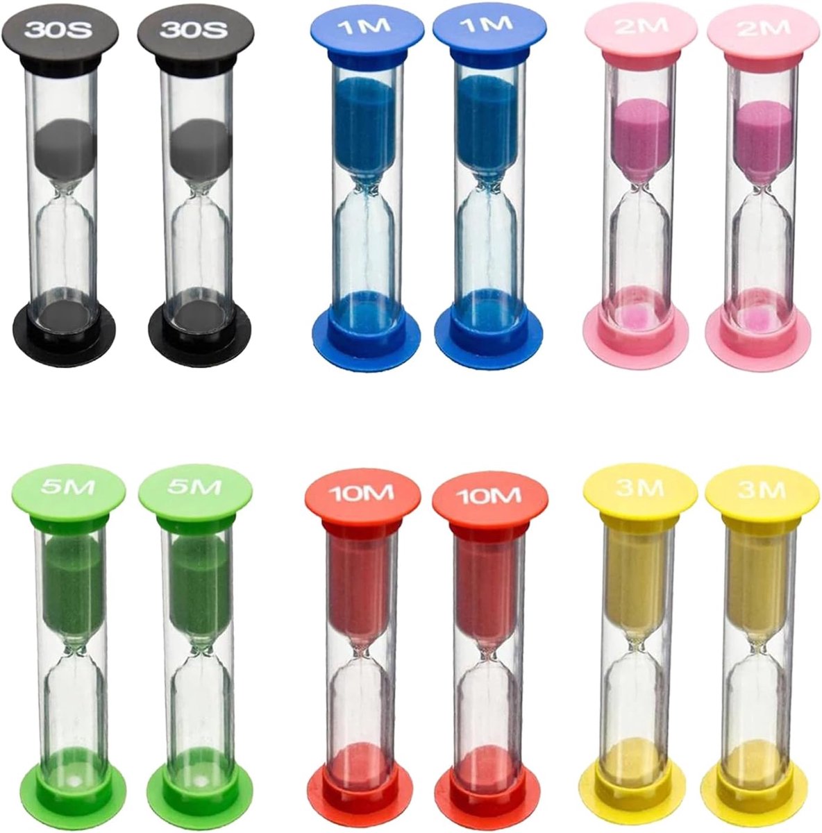 12 Pcs Kids Hourglass Set Hourglass Set Hourglass Set Kids Timer Coloured Hourglass Set 30 Sec / 1 Min 2 Min 3 Min 5 - ShopVlot
