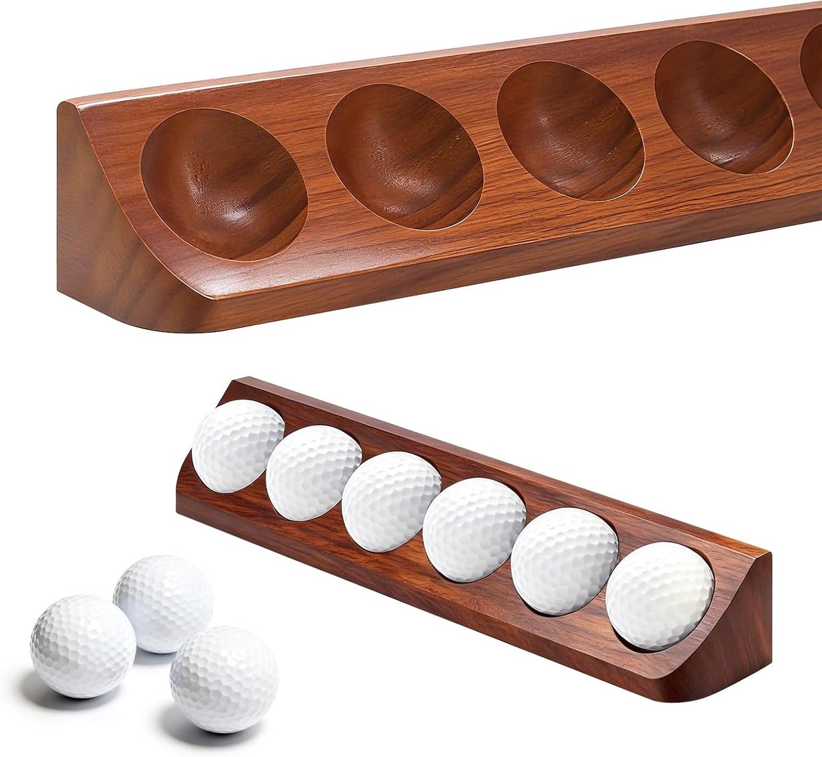SnelShoppen - 2 Pack Houten Golfbal Display Case Wandmontage voor 6 Standaard Golfballen - Robuuste Houten Balhouder voor Golf Collectie