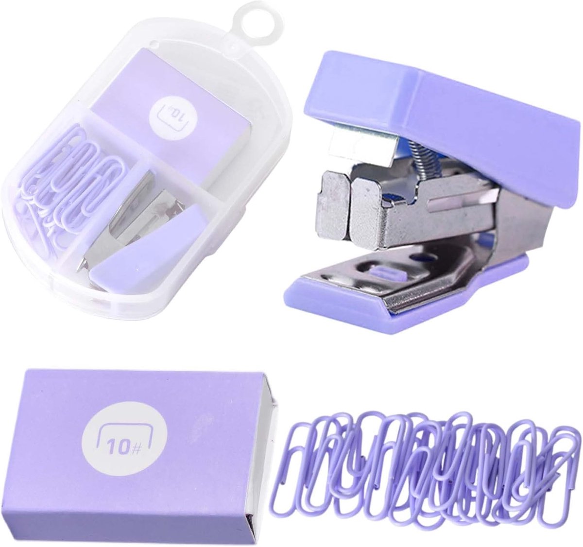 SnelShoppen - Mini Nietmachine 10# met 400 Nietjes en 20 Paperclips - Compact, Draagbaar voor Kinderen, School, Kantoor - Anti-Stem Ontwerp (Metaal/Pl