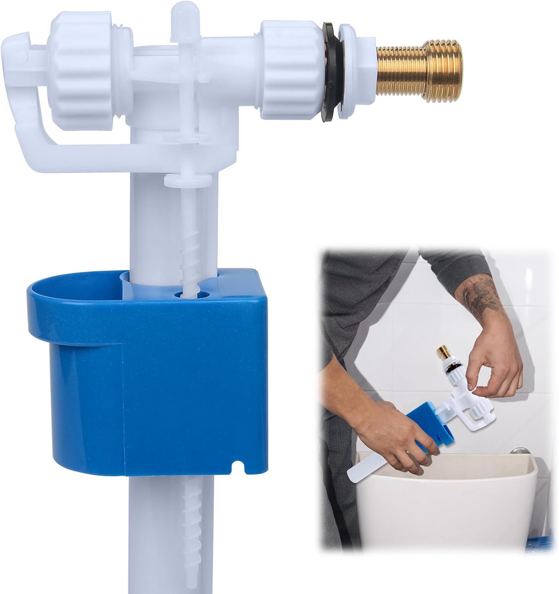 SnelShoppen - Floating toilet spoelmechanisme G3/8 inch en G1/2 inch, verstelbaar, zij-aansluiting, waterhoeveelheid instelbaar, duurzaam messing en p
