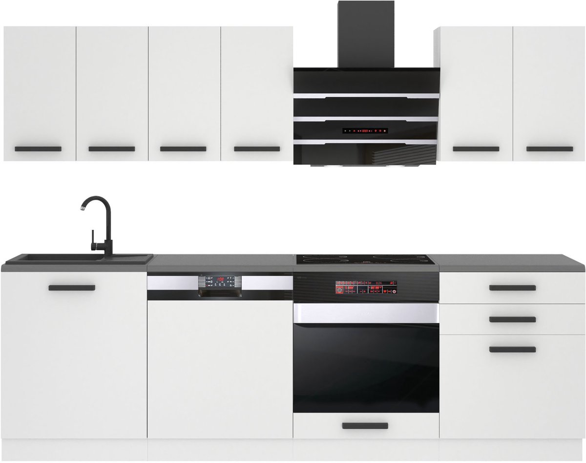 BELINI Keukenblok SUSAN - Keukenmeubel Set 240 cm Wit Mat zonder Werkbladen - Boven- en Onderkasten