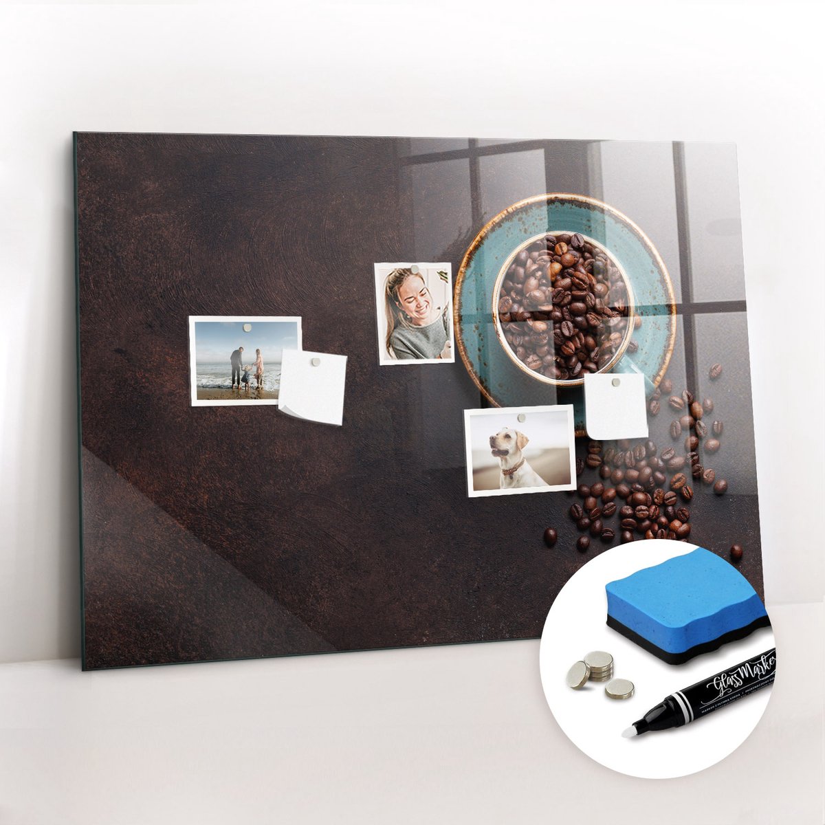 Tulup Whitebord - Een kopje koffie - 100 x 70 cm - Veelkleurig Magnetisch Memobord - Gratis 5 Sterke Magneten + Whiteboard Marker & Wisser - Design Memobord - Memo Magneetbord - Productiviteit Tools