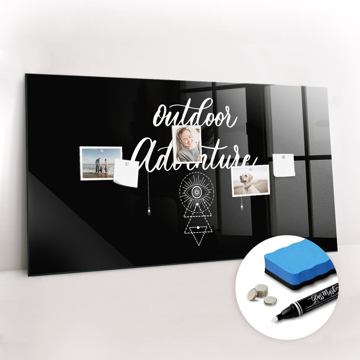 Tulup Whitebord - Buitenavontuur in de bergen - 120 x 60 cm - Zwart Magneetbord Muur - Gratis 5 Sterke Magneten + Whiteboard Marker & Wisser - Moderne Wanddecoratie - Foto Magneetbord - Planning Muur