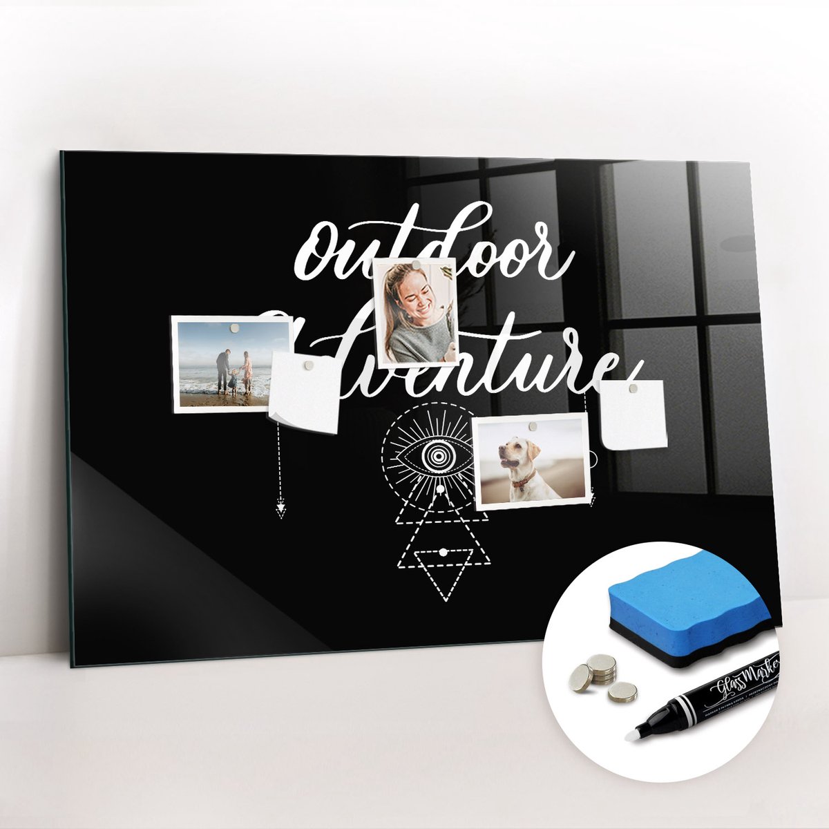 Tulup Whitebord - Buitenavontuur in de bergen - 90 x 60 cm - Zwart Magneetbord Foto - Gratis 5 Sterke Magneten + Whiteboard Marker & Wisser - Interieur Accessoires Kantoor - Magnetisch Bord Kind - Inspiratiebord Kantoor