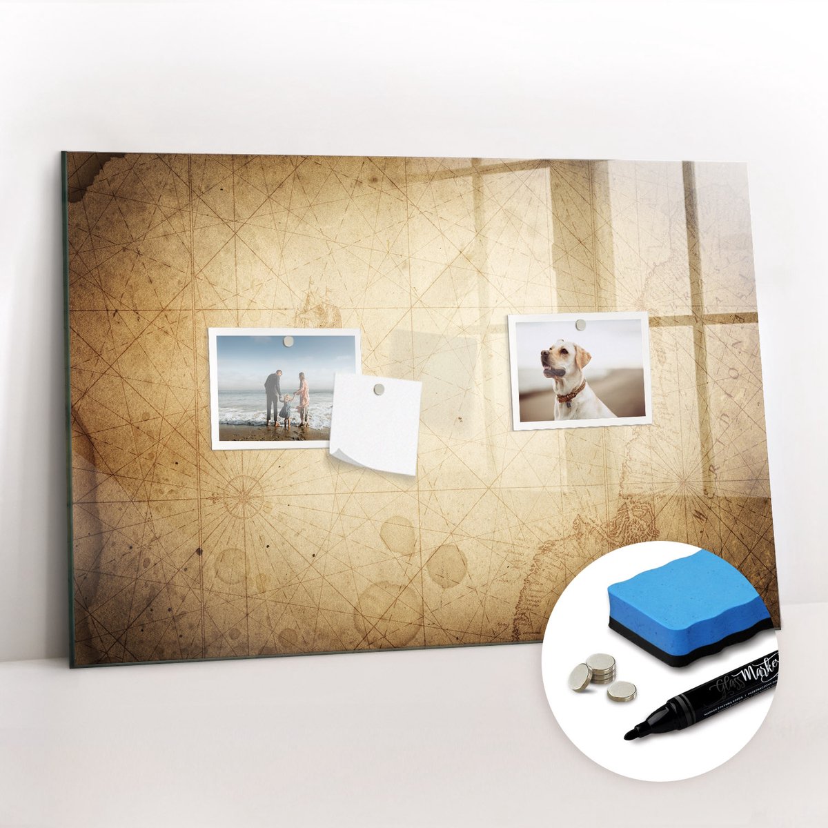Tulup Whitebord - Wereldkaart van het kantoor - 60 x 40 cm - Bruin Magnetisch Memobord - Gratis 5 Sterke Magneten + Whiteboard Marker & Wisser - Minimalistisch Prikbord - Magnetisch Bord Kind - Planning Muur