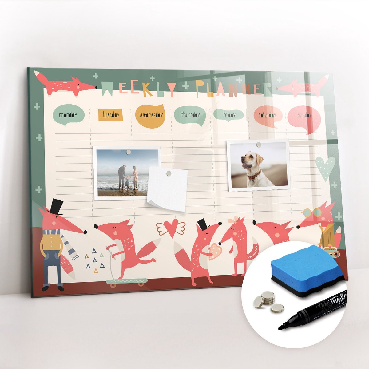 Tulup Whitebord - Weekplanner voor kleuters - 60 x 40 cm - Veelkleurig Magneetbord Muur - Gratis 5 Sterke Magneten + Whiteboard Marker & Wisser - Decoratief Magnetisch Bord - Magneetbord Rechthoekig - Productiviteit Tools