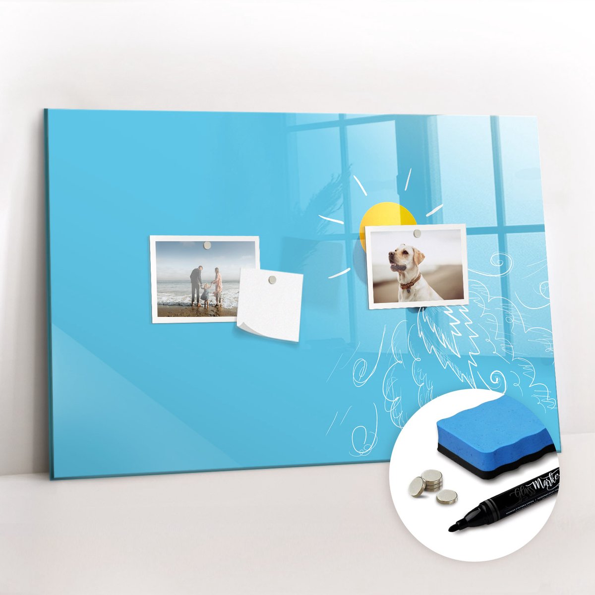 Tulup Whitebord - Tekening van een gloeilamp - 60 x 40 cm - Blauw Magneetbord Design - Gratis 5 Sterke Magneten + Whiteboard Marker & Wisser - Design Memobord - Magnetisch Wandbord - Inspiratiebord Kantoor
