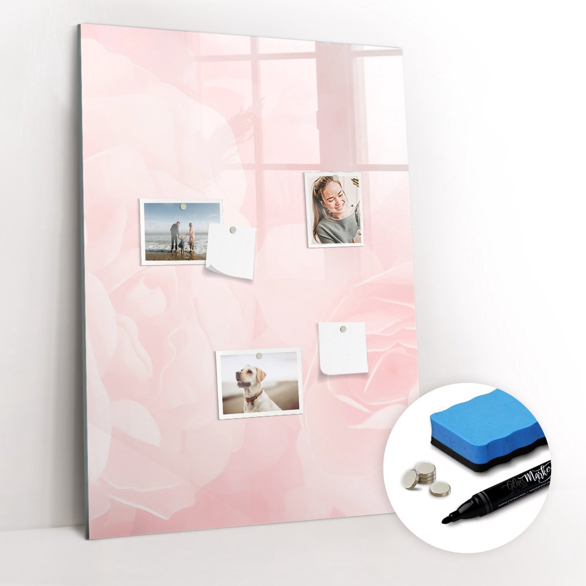 Tulup Whitebord - Delicate rozenbloemen - 70 x 100 cm - Roze Memo Magneetbord - Gratis 5 Sterke Magneten + Whiteboard Marker & Wisser - Interieur Accessoires Kantoor - Magnet Board - Inspiratiebord Kantoor