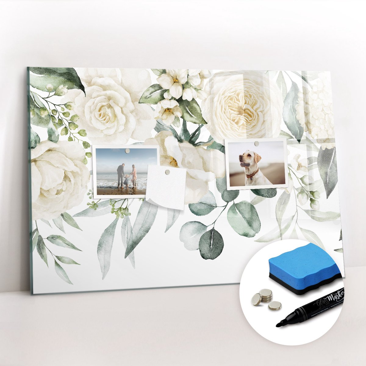 Tulup Whitebord - Bloemen - 60 x 40 cm - Groente Magneetbord Rechthoekig - Gratis 5 Sterke Magneten + Whiteboard Marker & Wisser - Stylish Memo Board - Magneetbord Rechthoekig - Planning Muur