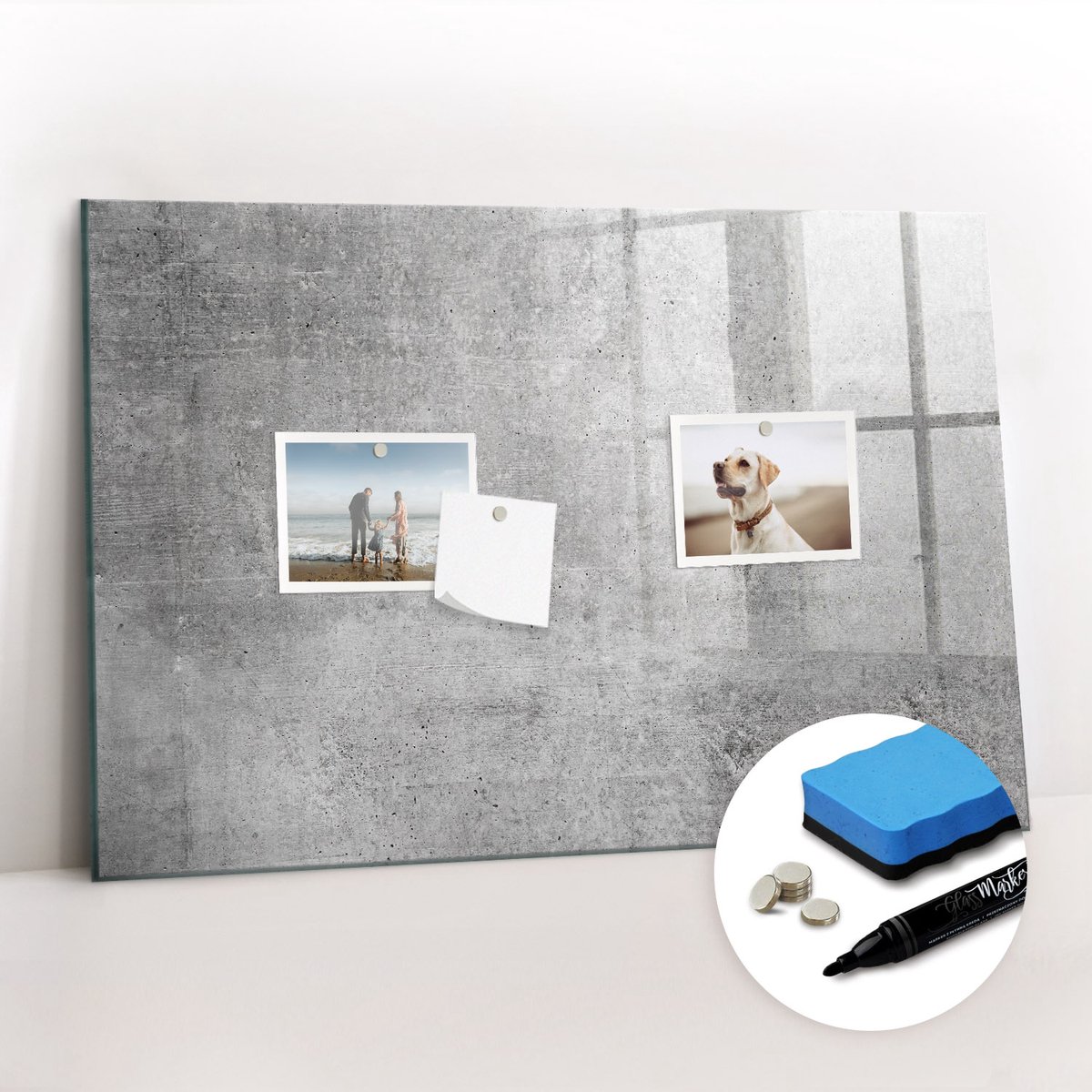 Tulup Whitebord - Ruwe muur - 60 x 40 cm - Grijs Foto Magneetbord - Gratis 5 Sterke Magneten + Whiteboard Marker & Wisser - Minimalistisch Prikbord - Magneetbord Muur - Organiseer Je Bureau