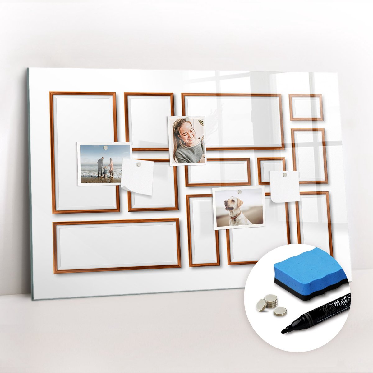 Tulup Whitebord - Houten frame - 90 x 60 cm - Bruin Magneetbord Keuken - Gratis 5 Sterke Magneten + Whiteboard Marker & Wisser - Organizer Muur - Foto Magneetbord - Notitiebord Werkplek
