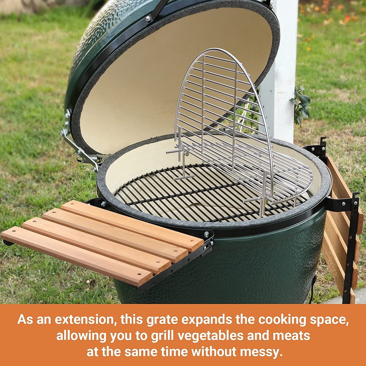SnelShoppen - Roestvrijstalen Grillrooster voor Houtskoolketelgrills en Keramische Grills, 44,5 cm, Perfect voor BBQ Feesten in de Tuin, Ondersteunt W