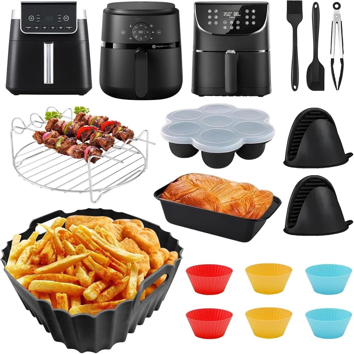 Accessoires voor Airfryer 2000 Series: grillrooster, grilltangen, silicone bakvorm en inzetstukken voor perfecte gerechten