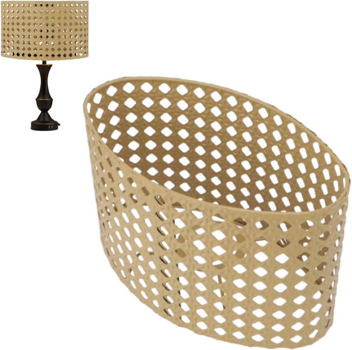 SnelShoppen - Lampenkappen, Holle Ovale IJzeren Lampenkap, Metalen Lampenkap met Diamantgaten, Holle Snede Lampenkap voor E27 E14 Fittingen (Geel)