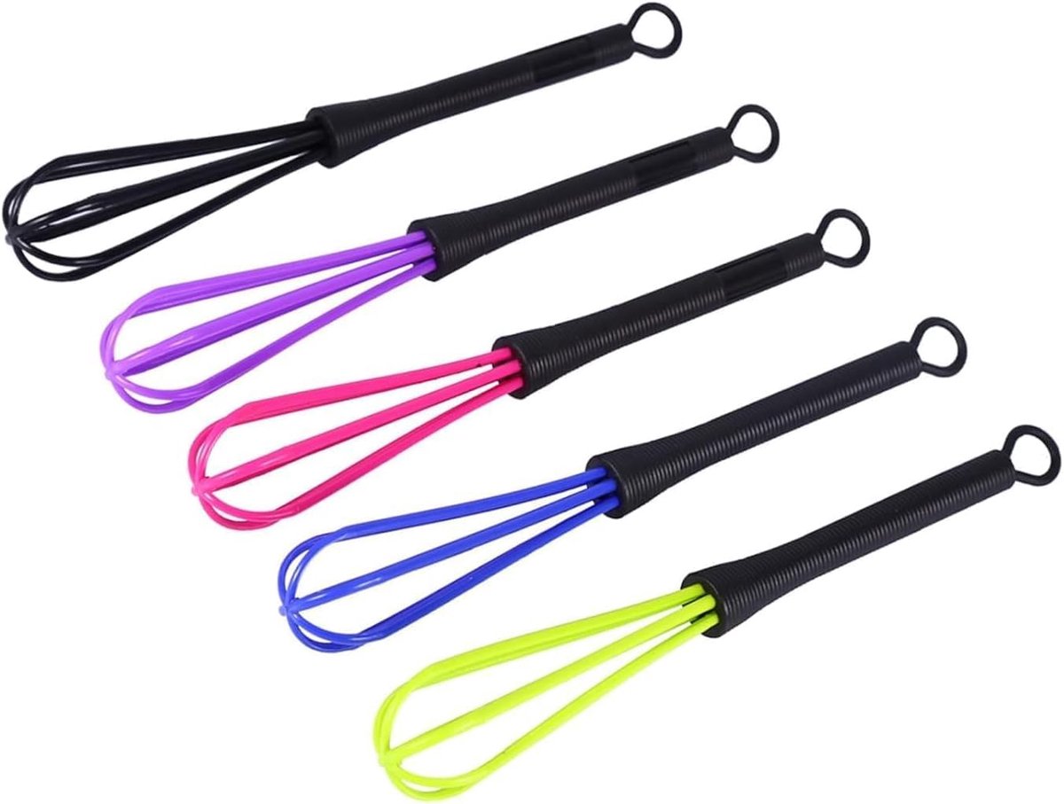SnelShoppen - 5 Stuks Mini Garde voor Keuken en Kappersbenodigdheden, Multifunctionele Bezem (Kleurmix), Ideaal voor Haarverf, Bakcremes en DIY Cosmet