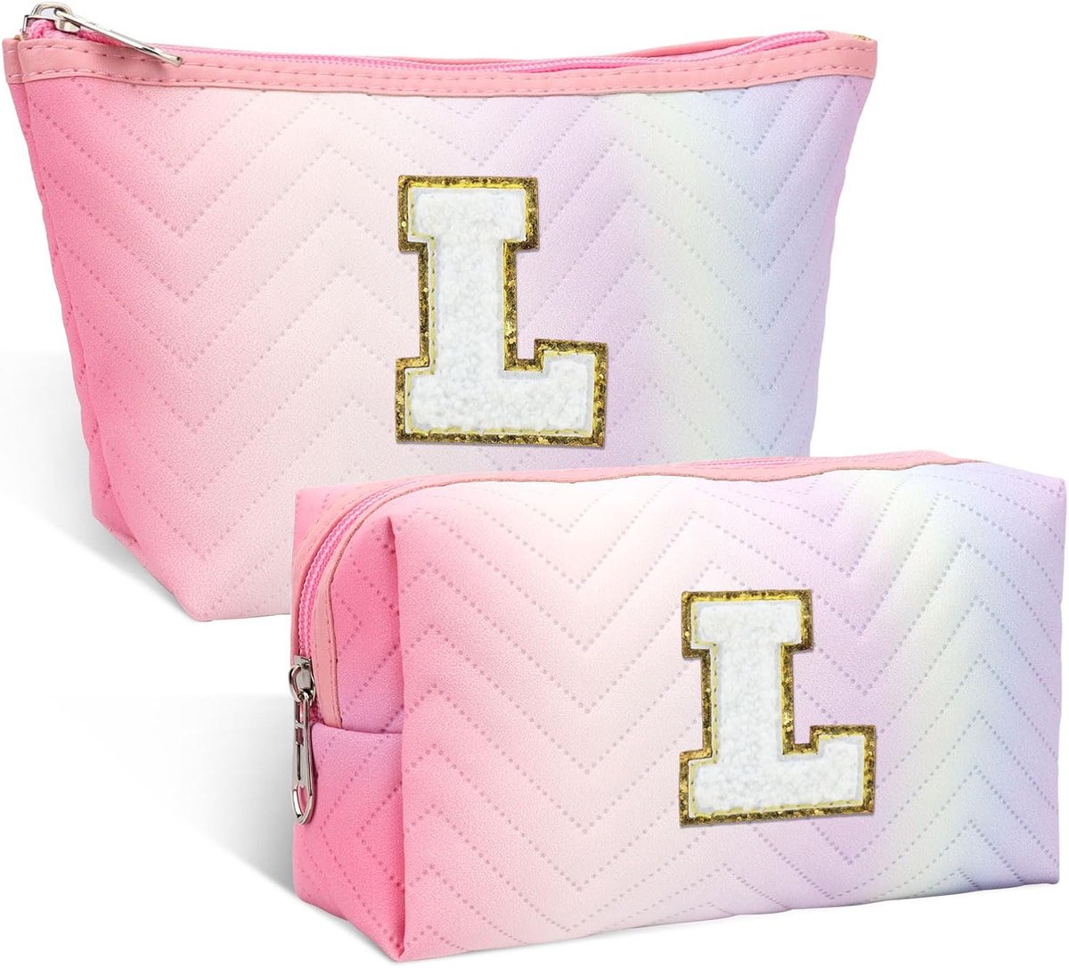 SnelShoppen - 2 Stuks Gepersonaliseerde Make-up Tas voor Vrouwen met Initialen, Verjaardagscadeaus, Waterdichte Toilettas en Cosmetica Organizer in Ro