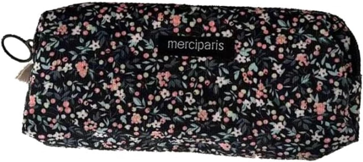 SnelShoppen - Pencil Case voor Vrouwen, Grote Bloemen Etui, Draagbare Pennenhouder voor Meisjes, School Etui met Rits, Zwart, Multifunctionele Opbergt