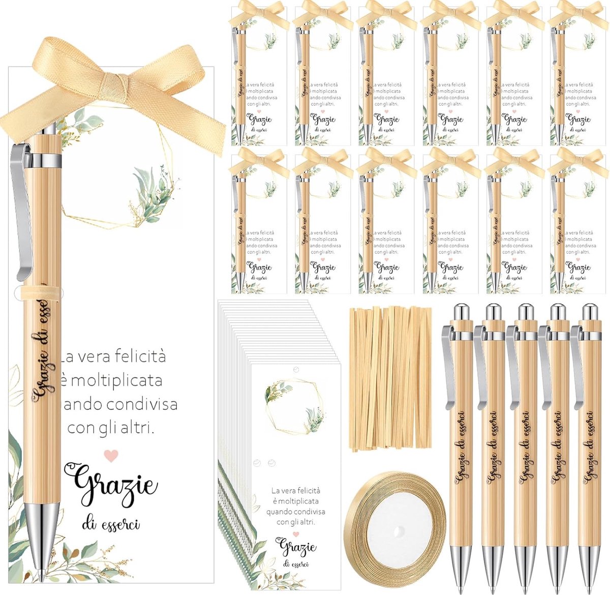 SnelShoppen - 30 Sets Trouwen Tafelkarten, Bedankkaarten, Informatiekaarten, Kraft Papier, Inclusief Balpen en Ribbons voor Bruiloften en Jubileumdeco