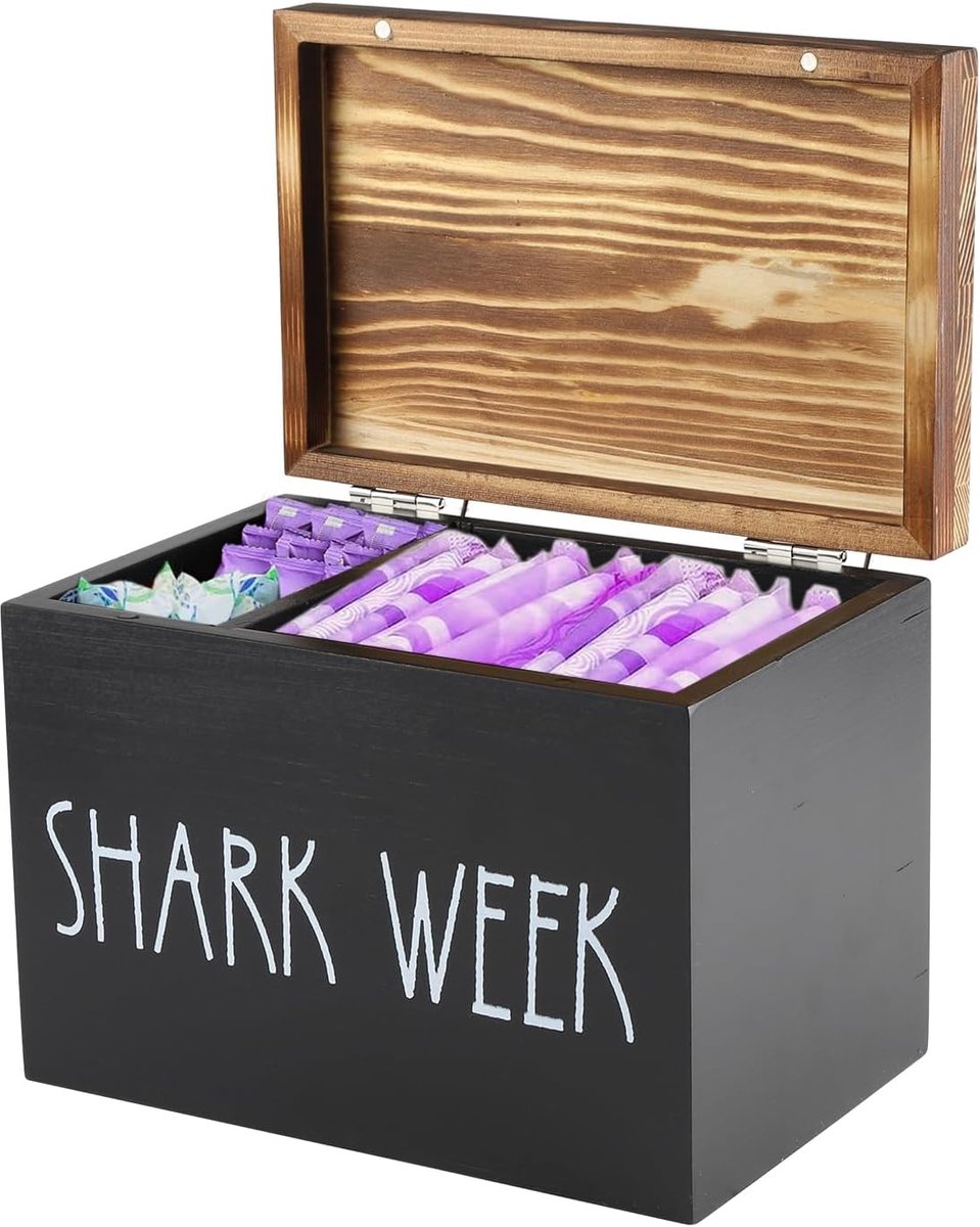 SnelShoppen - Badkameropbergbox met 2 vakken en deksel, organizer voor tampons, maandverband, wattenstaafjes en accessoires, waterdichte houten opberg