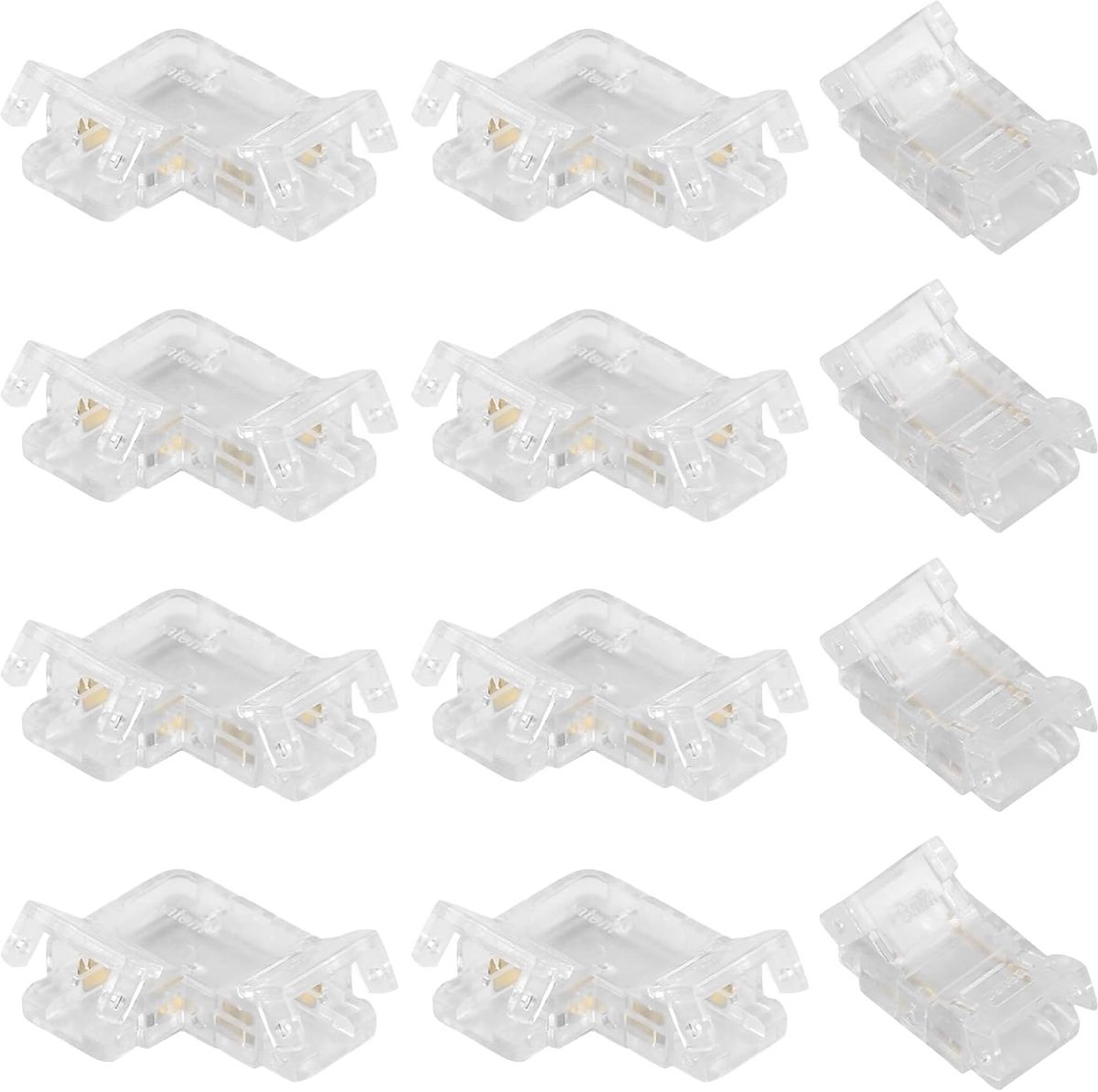 SnelShoppen - 12 Stuks 2-Pins 8mm COB LED Strip Connector Set - 8 Hoekverbindingen en 4 Transparante Middenverbindingen, Solderen Vrije Stekker Verbin