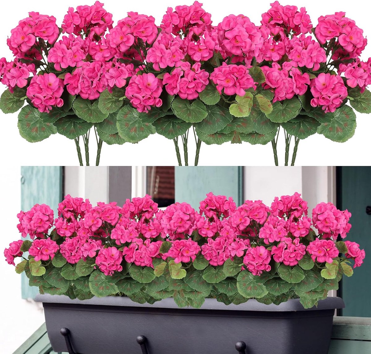 SnelShoppen - Kunstbloemen, 6 Bundels UV Bestendig Geraniums, Roze Rode Decoratie voor Binnen en Buiten, Tuin, Terras, Raam, Doos Versiering