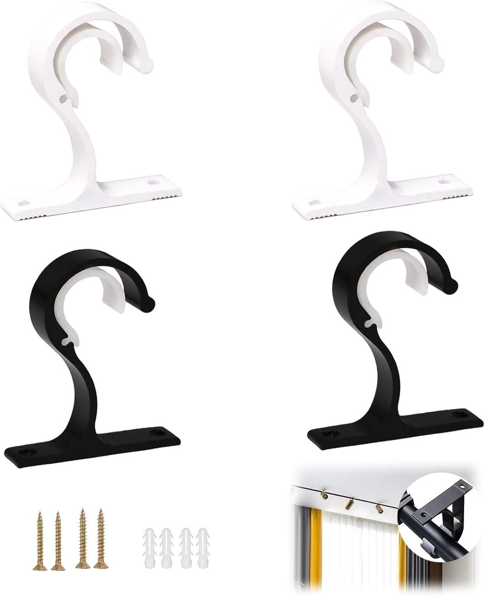 SnelShoppen - Set van 4 Gordijnroedes met Schroeven, Verstelbare Gordijnroede Houder, Voor Gordijnroedes 25-28 mm, Hoogwaardige Aluminium Legering