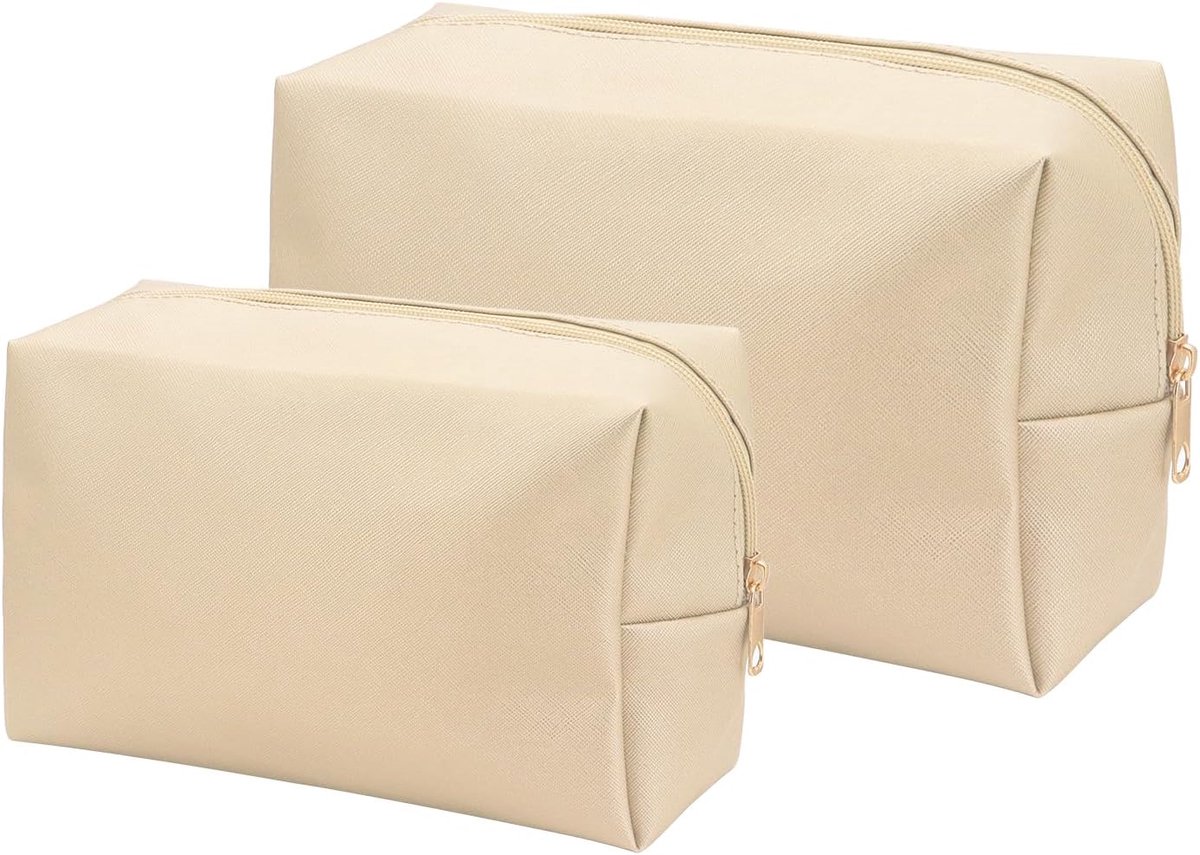 2Pcs Makeup Bag Travel Makeup Bag Waterproof Cosmetic Bag for Women Girls, Gold, Simple - ShopVlot