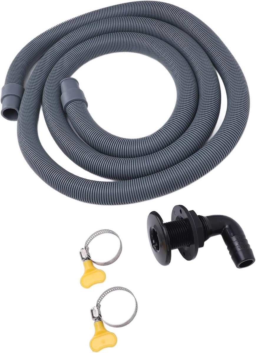 SnelShoppen - 750GPH Bilge Pump Installatie Kit - Hoge Druk Bestendige Slang met 90 Graden Aansluiting - 2m Bilge Pump Sanitair Oplossing (Zwart)